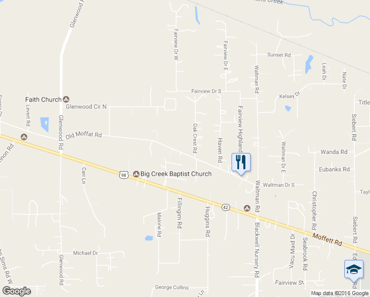 map of restaurants, bars, coffee shops, grocery stores, and more near 11212 Old Moffat Road in Wilmer