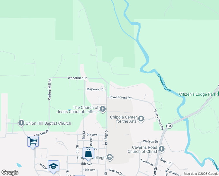 map of restaurants, bars, coffee shops, grocery stores, and more near 3184 College Street in Marianna