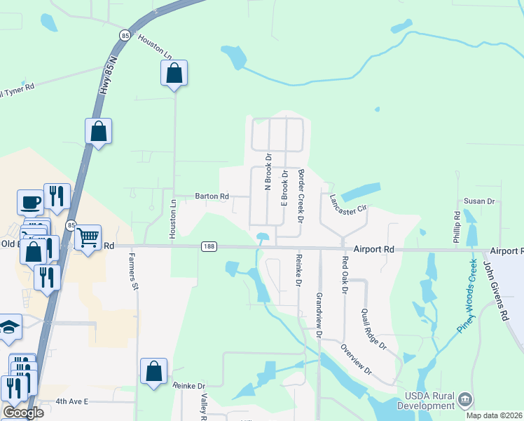 map of restaurants, bars, coffee shops, grocery stores, and more near 5609 North Brook Drive in Crestview