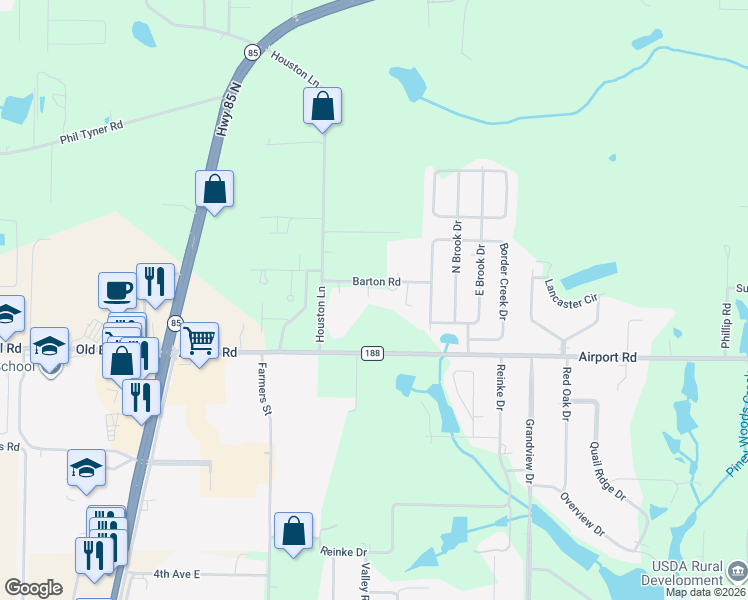 map of restaurants, bars, coffee shops, grocery stores, and more near 2928 Barton Road in Crestview