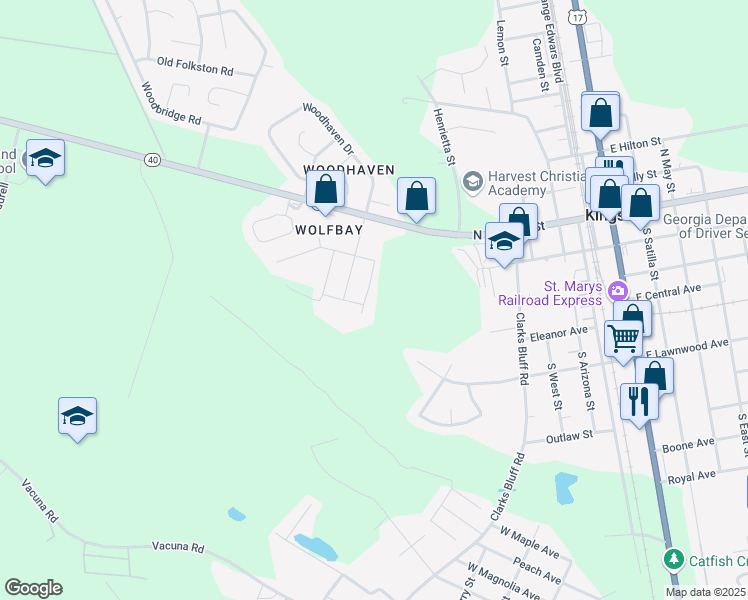 map of restaurants, bars, coffee shops, grocery stores, and more near 110 Wilbur Street in Kingsland