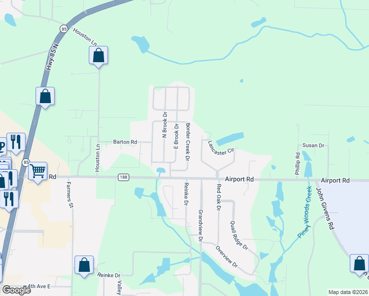 map of restaurants, bars, coffee shops, grocery stores, and more near 3082 Border Creek Drive in Crestview