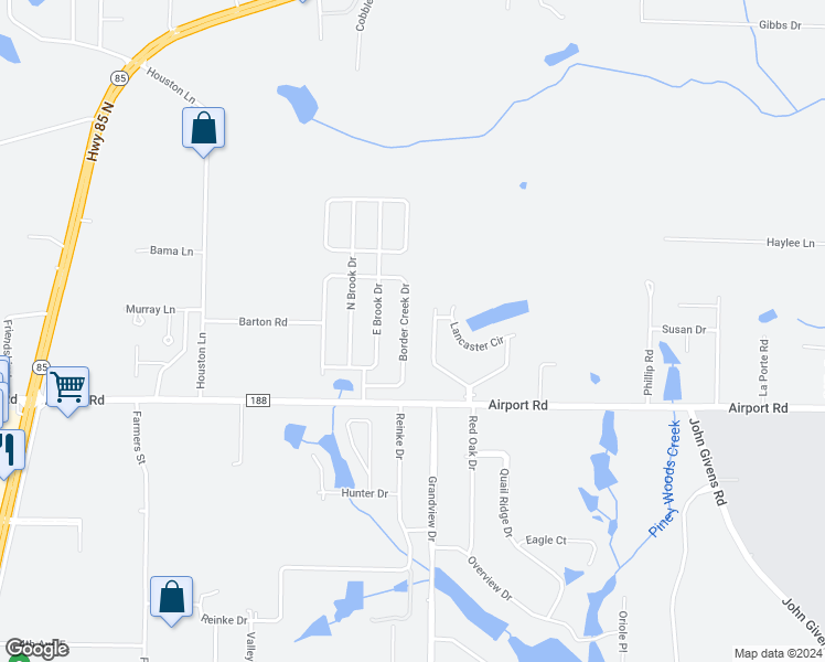 map of restaurants, bars, coffee shops, grocery stores, and more near 3088 Border Creek Drive in Crestview