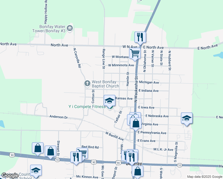 map of restaurants, bars, coffee shops, grocery stores, and more near 501 Taylor Street in Bonifay
