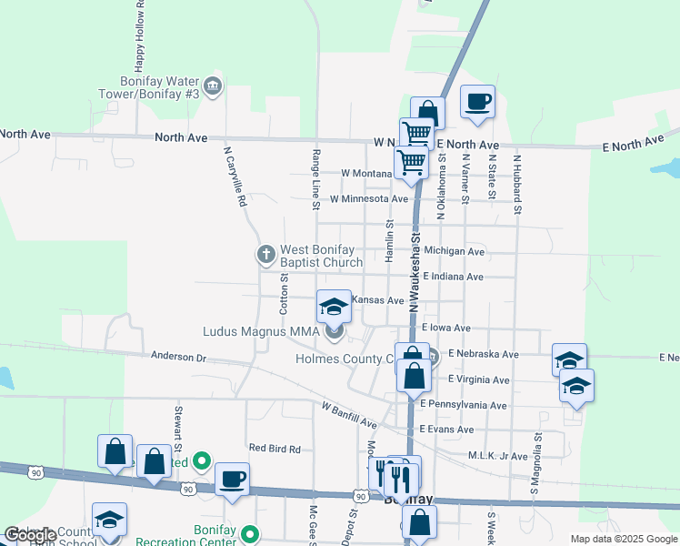 map of restaurants, bars, coffee shops, grocery stores, and more near 500 Taylor Street in Bonifay