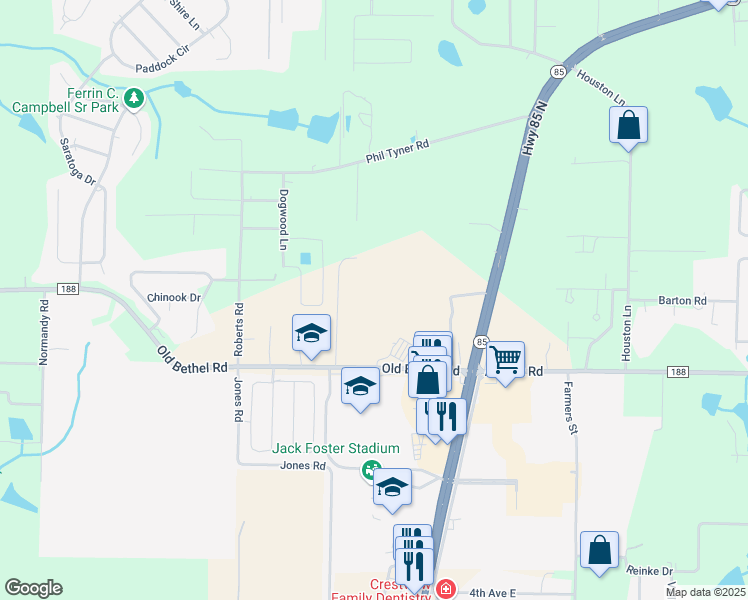 map of restaurants, bars, coffee shops, grocery stores, and more near 6256 Davidson Lane in Crestview