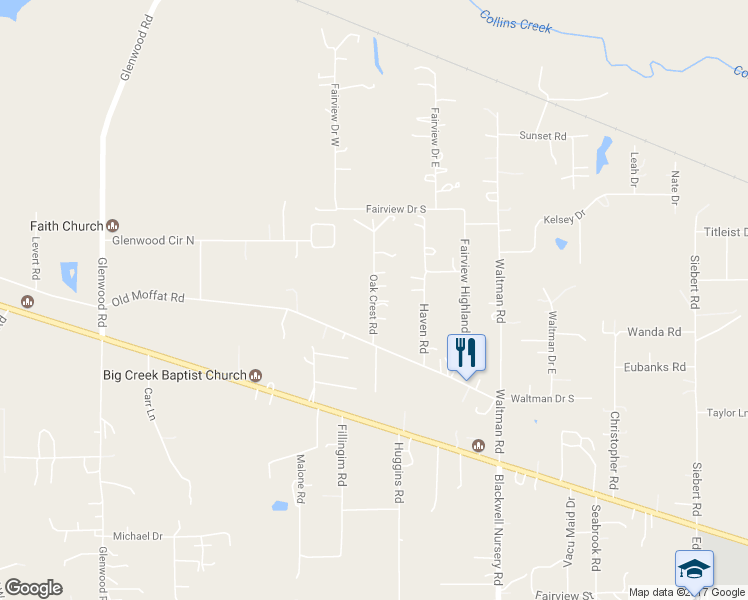 map of restaurants, bars, coffee shops, grocery stores, and more near 5140 Oak Crest Road in Wilmer