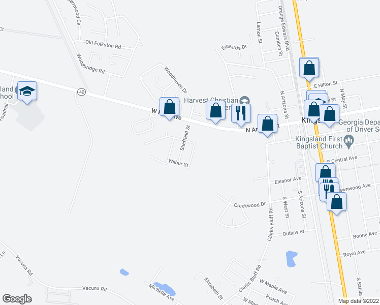 map of restaurants, bars, coffee shops, grocery stores, and more near 253 Arnold Street in Kingsland