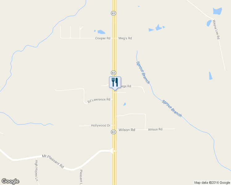 map of restaurants, bars, coffee shops, grocery stores, and more near Highway 63 South in Lucedale