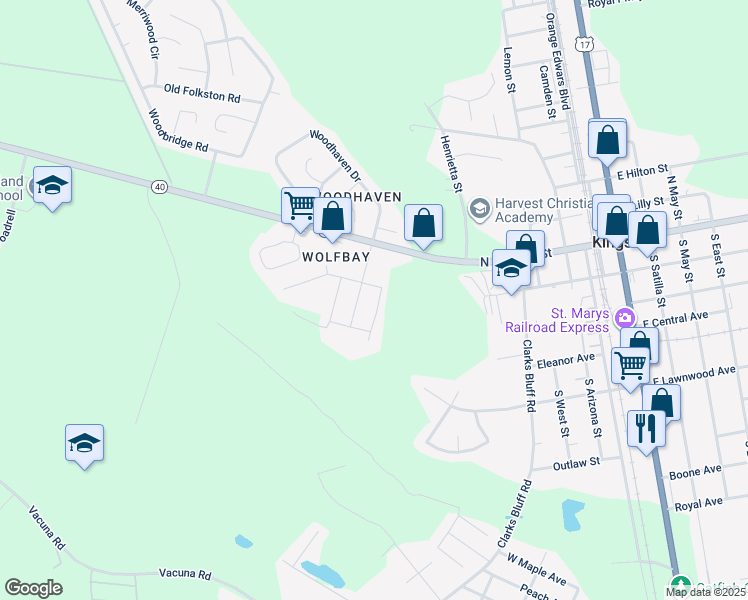 map of restaurants, bars, coffee shops, grocery stores, and more near 253 Arnold Street in Kingsland