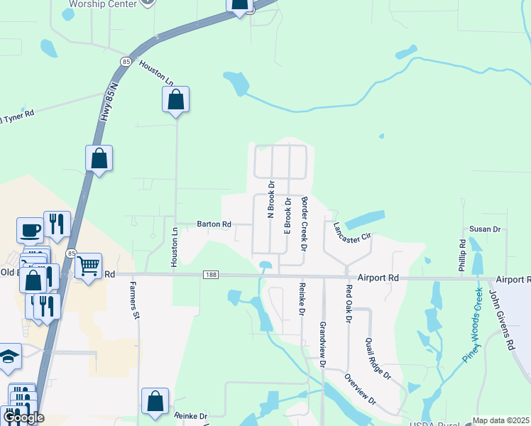map of restaurants, bars, coffee shops, grocery stores, and more near 5633 North Brook Drive in Crestview