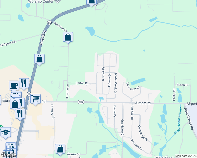 map of restaurants, bars, coffee shops, grocery stores, and more near 3155 Border Creek Drive in Crestview