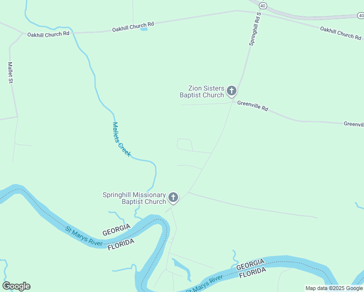 map of restaurants, bars, coffee shops, grocery stores, and more near 162 Springhill Circle in Kingsland