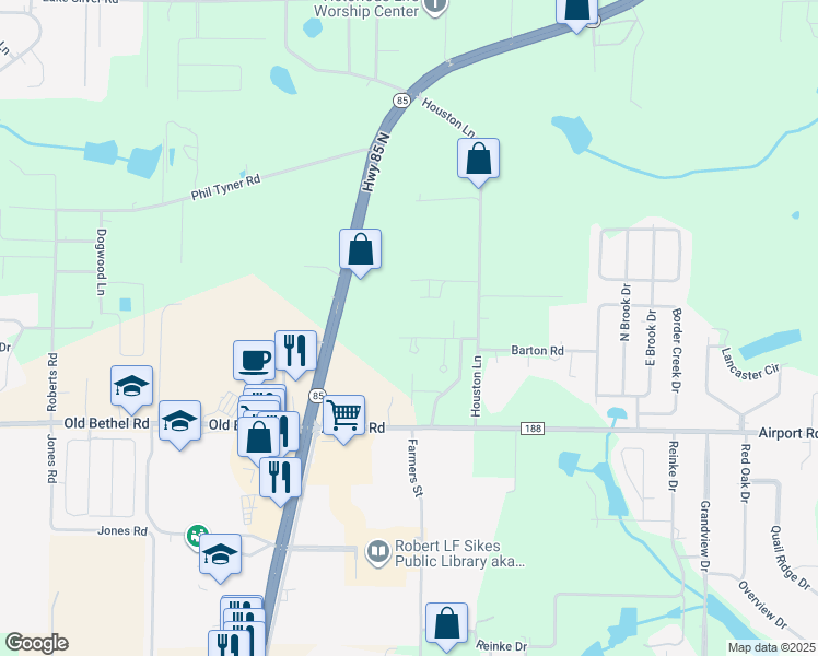map of restaurants, bars, coffee shops, grocery stores, and more near 2905 Murray Lane in Crestview