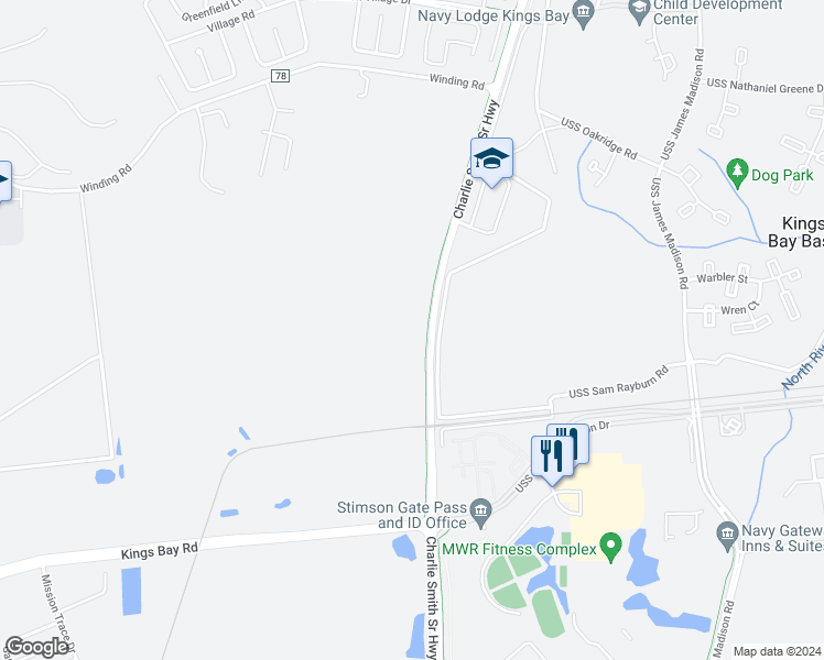 map of restaurants, bars, coffee shops, grocery stores, and more near 3570 Charlie Smith Sr Highway in Saint Marys
