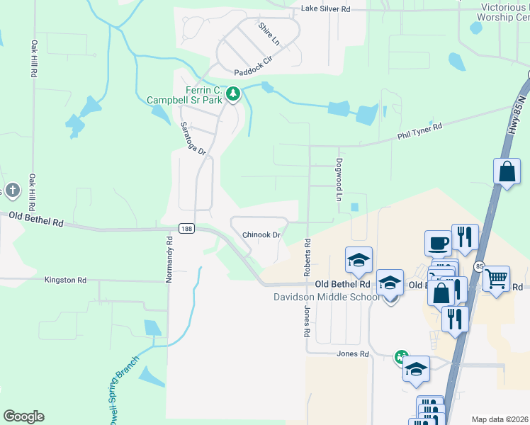 map of restaurants, bars, coffee shops, grocery stores, and more near 5931 Wind Trace Road in Crestview