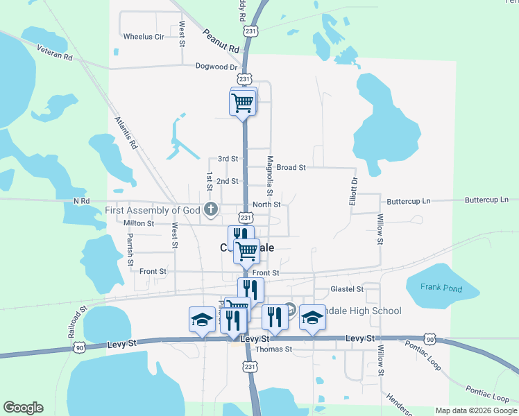 map of restaurants, bars, coffee shops, grocery stores, and more near 2659 North Street in Cottondale