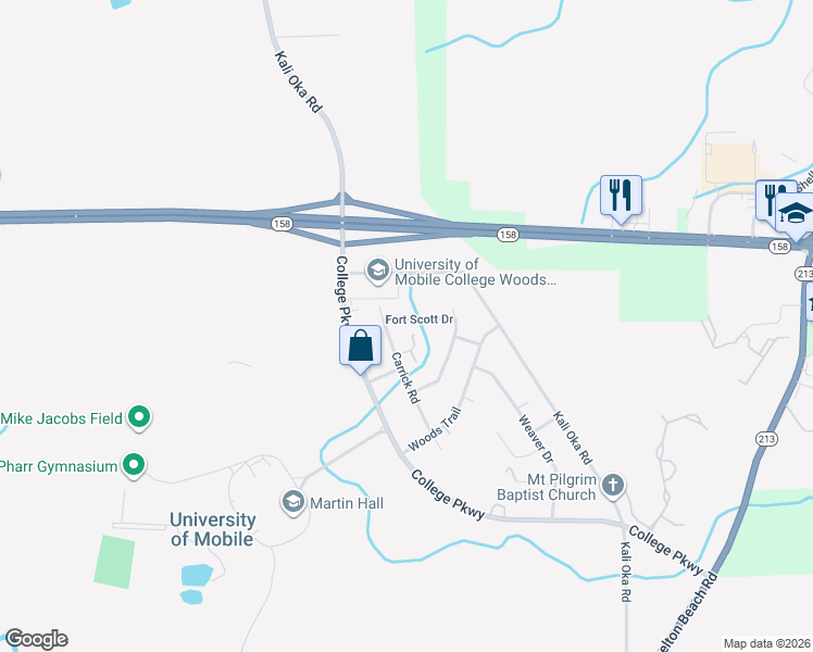 map of restaurants, bars, coffee shops, grocery stores, and more near 1650 Fort Scott Drive in Prichard
