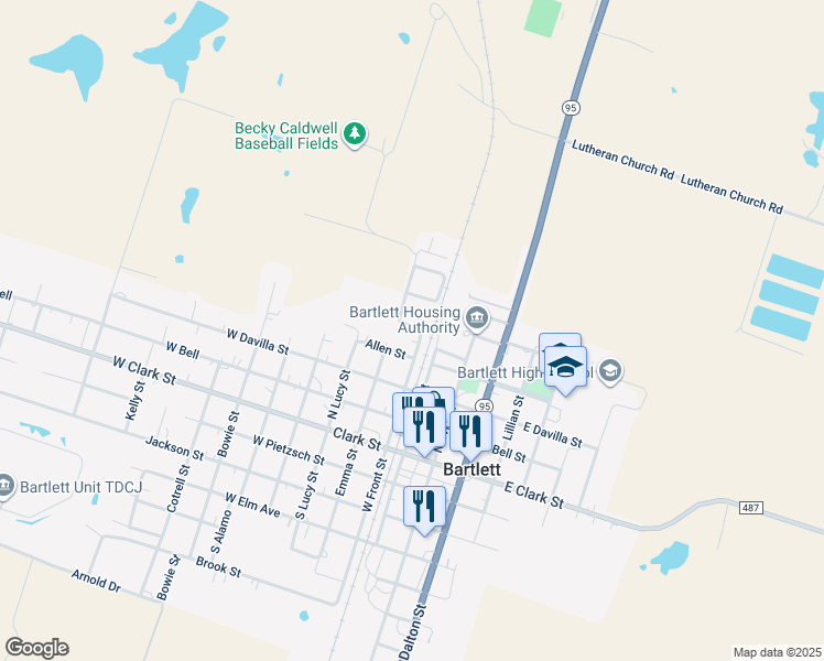 map of restaurants, bars, coffee shops, grocery stores, and more near 403 West Front Street in Bartlett
