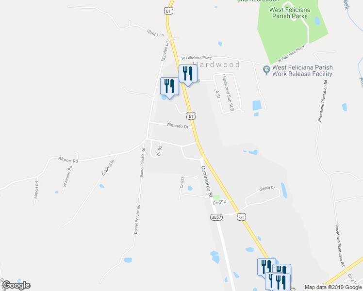 map of restaurants, bars, coffee shops, grocery stores, and more near 9703 Charlotte Armstrong Dr in St Francisville