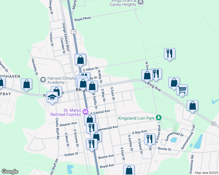 map of restaurants, bars, coffee shops, grocery stores, and more near 315 East William Avenue in Kingsland