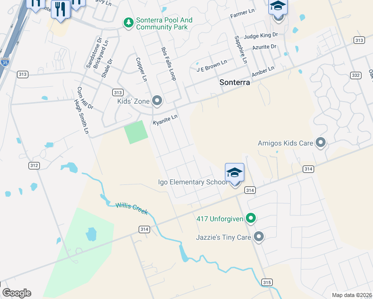 map of restaurants, bars, coffee shops, grocery stores, and more near 207 Plata Lane in Jarrell