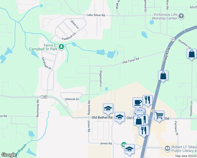 map of restaurants, bars, coffee shops, grocery stores, and more near 108 Dogwood Lane in Crestview