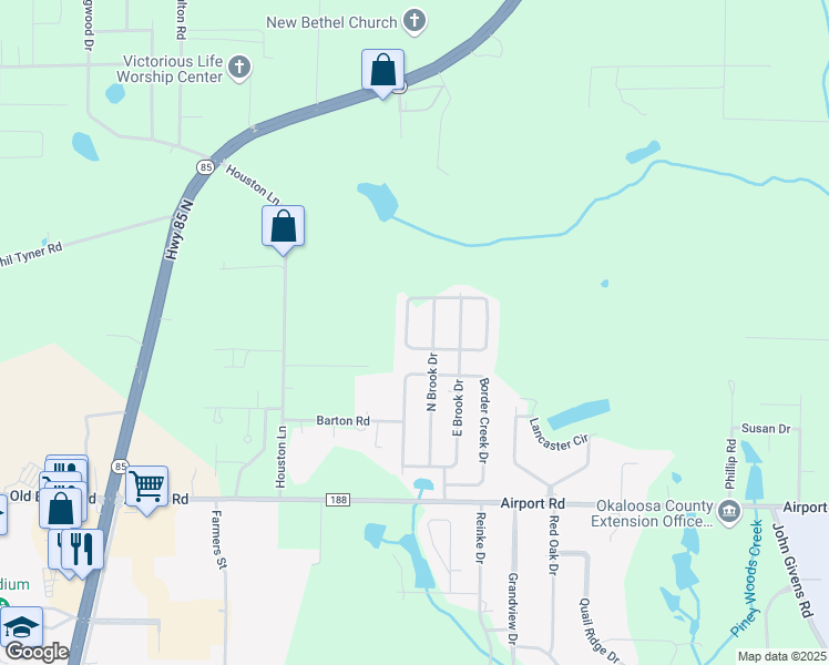 map of restaurants, bars, coffee shops, grocery stores, and more near 3049 Crown Creek Circle in Crestview