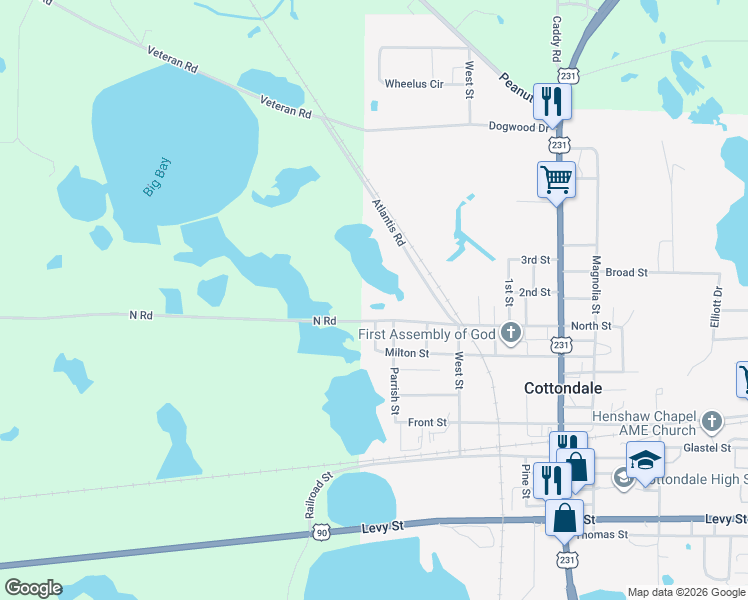 map of restaurants, bars, coffee shops, grocery stores, and more near in Cottondale