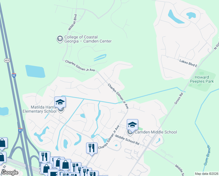 map of restaurants, bars, coffee shops, grocery stores, and more near 206 Acacia Drive in Kingsland
