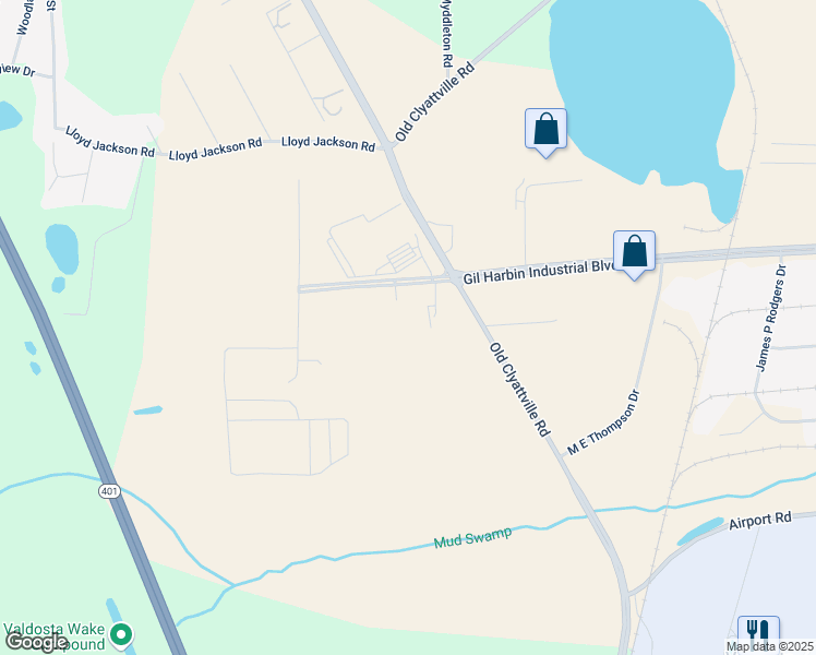 map of restaurants, bars, coffee shops, grocery stores, and more near 809 Gil Harbin Industrial Boulevard in Valdosta