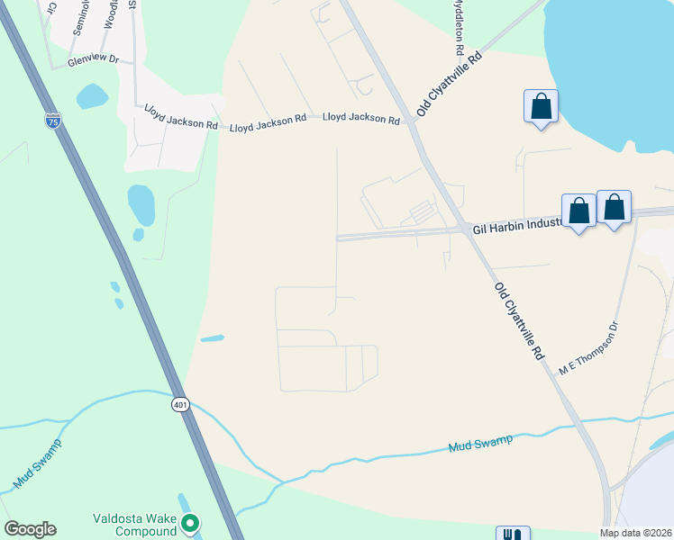 map of restaurants, bars, coffee shops, grocery stores, and more near 1551 Commerce Drive in Valdosta