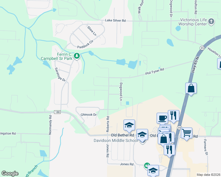 map of restaurants, bars, coffee shops, grocery stores, and more near 204 Rosewood Avenue in Crestview