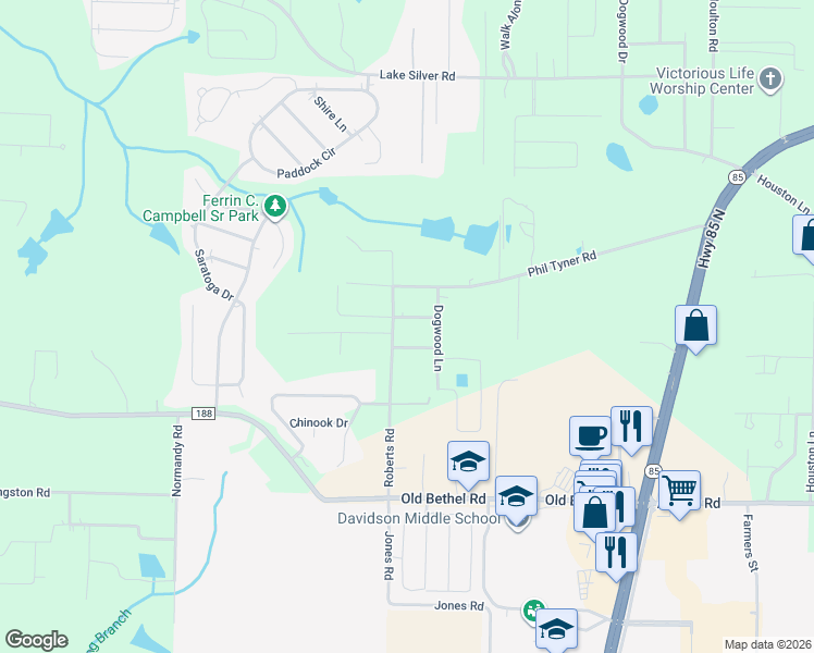 map of restaurants, bars, coffee shops, grocery stores, and more near 204 Rosewood Avenue in Crestview
