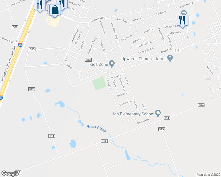 map of restaurants, bars, coffee shops, grocery stores, and more near 421 Druse Lane in Jarrell