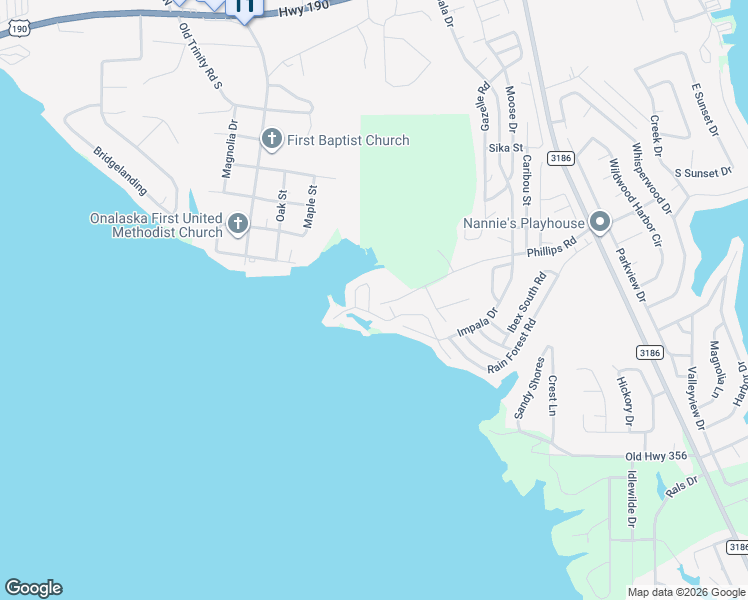 map of restaurants, bars, coffee shops, grocery stores, and more near 227 Lakeview Drive in Onalaska