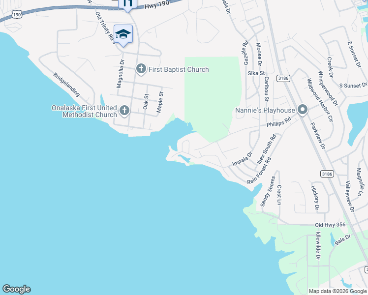 map of restaurants, bars, coffee shops, grocery stores, and more near 227 Lakeview Drive in Onalaska