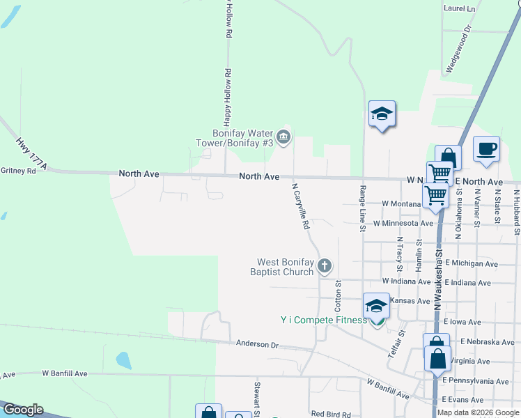map of restaurants, bars, coffee shops, grocery stores, and more near 750 North Avenue in Bonifay