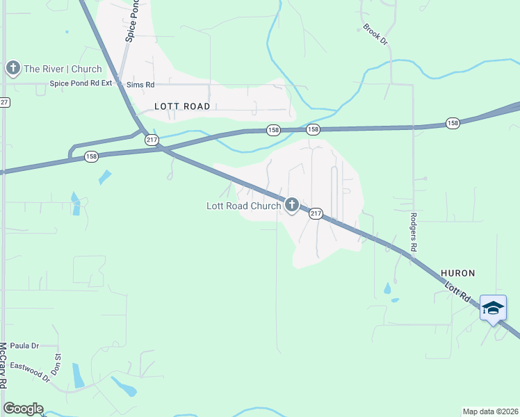 map of restaurants, bars, coffee shops, grocery stores, and more near 5317 Lott Road in Mobile County
