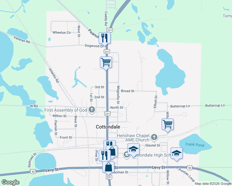 map of restaurants, bars, coffee shops, grocery stores, and more near 2665 Broad Street in Cottondale
