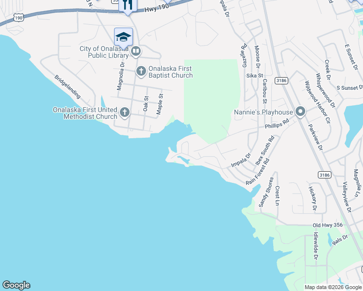 map of restaurants, bars, coffee shops, grocery stores, and more near 227 Lakeview Drive in Onalaska
