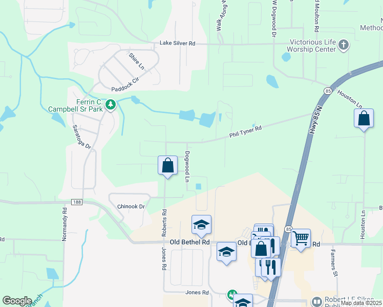 map of restaurants, bars, coffee shops, grocery stores, and more near 105 Dogwood Lane in Crestview