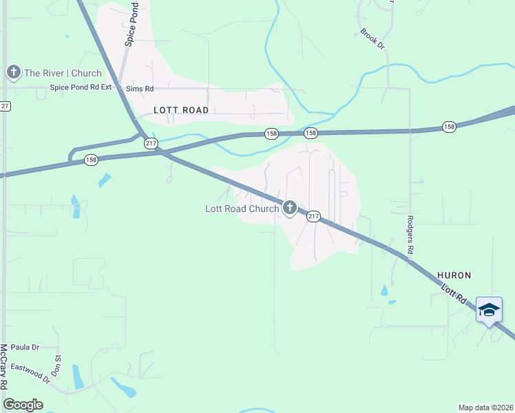 map of restaurants, bars, coffee shops, grocery stores, and more near 5317 Lott Road in Mobile