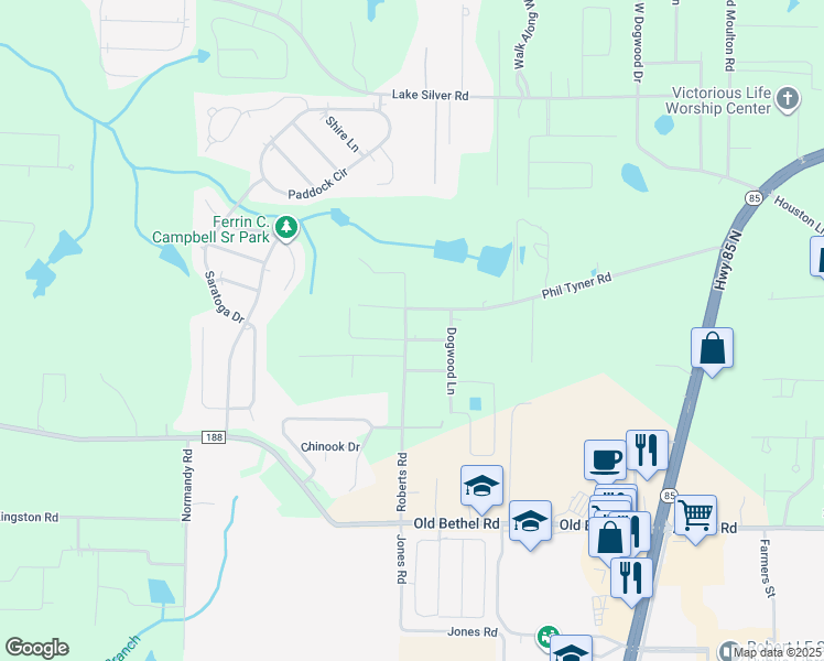 map of restaurants, bars, coffee shops, grocery stores, and more near 201 Rosewood Avenue in Crestview