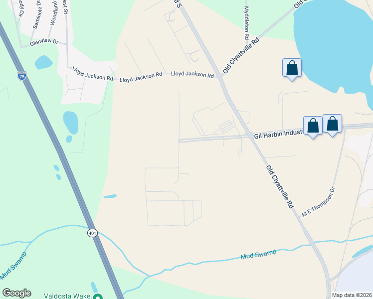 map of restaurants, bars, coffee shops, grocery stores, and more near 1551 Commerce Drive in Valdosta