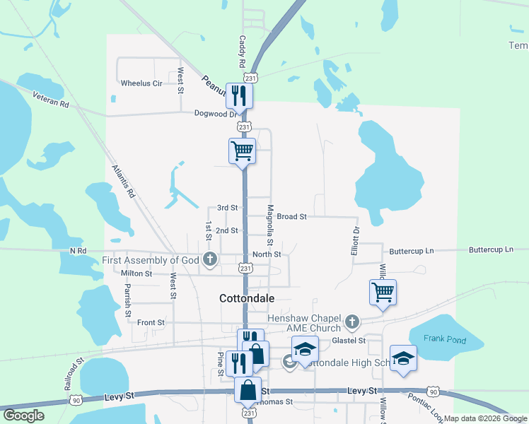 map of restaurants, bars, coffee shops, grocery stores, and more near 2665 Broad Street in Cottondale