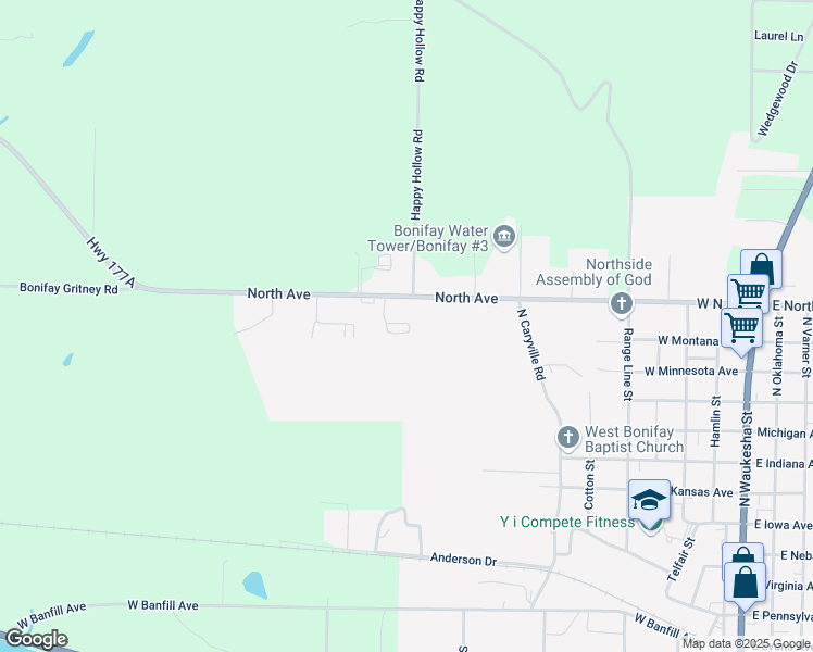 map of restaurants, bars, coffee shops, grocery stores, and more near North Avenue in Bonifay