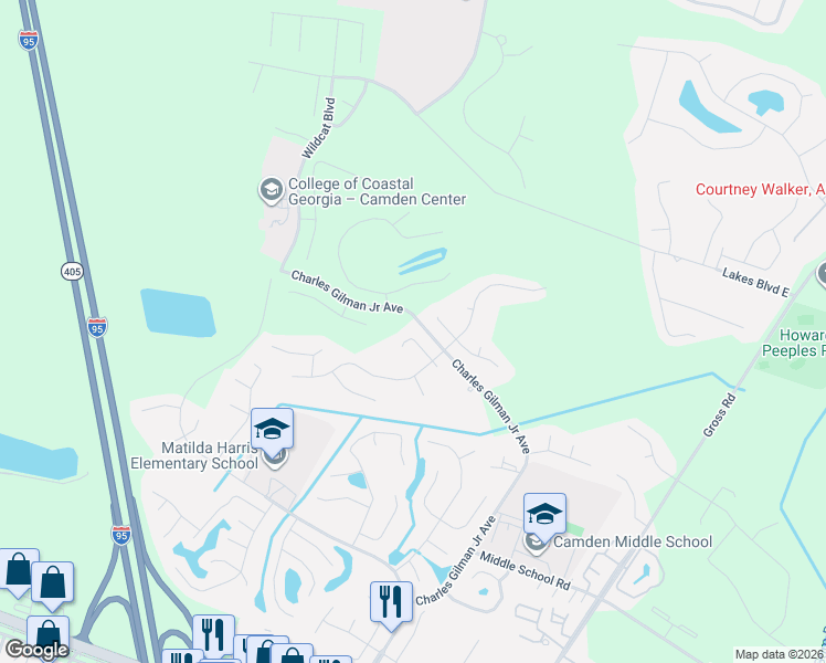 map of restaurants, bars, coffee shops, grocery stores, and more near 1500 Yellowood Drive in Kingsland