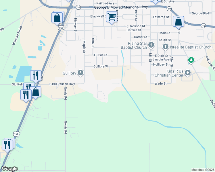 map of restaurants, bars, coffee shops, grocery stores, and more near Thom Street in Oakdale