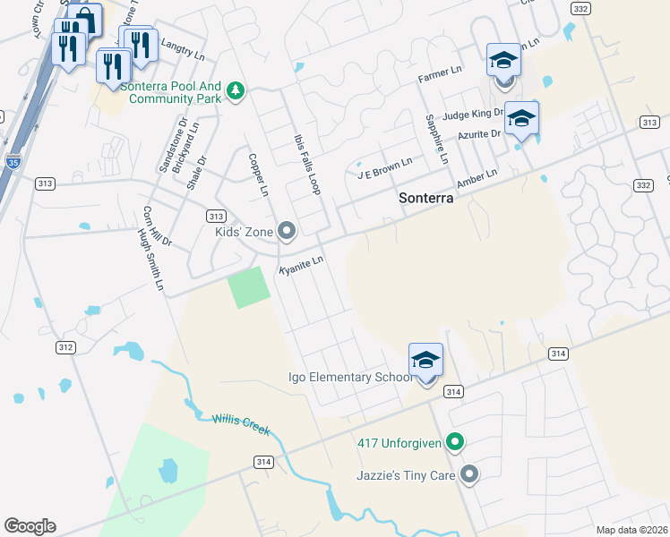 map of restaurants, bars, coffee shops, grocery stores, and more near 217 Geode Ln in Jarrell